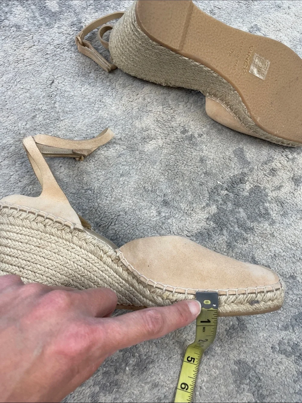 New Vince Cecilia Ankle Strap Espadrille Wedge Beige Suede Sz 9